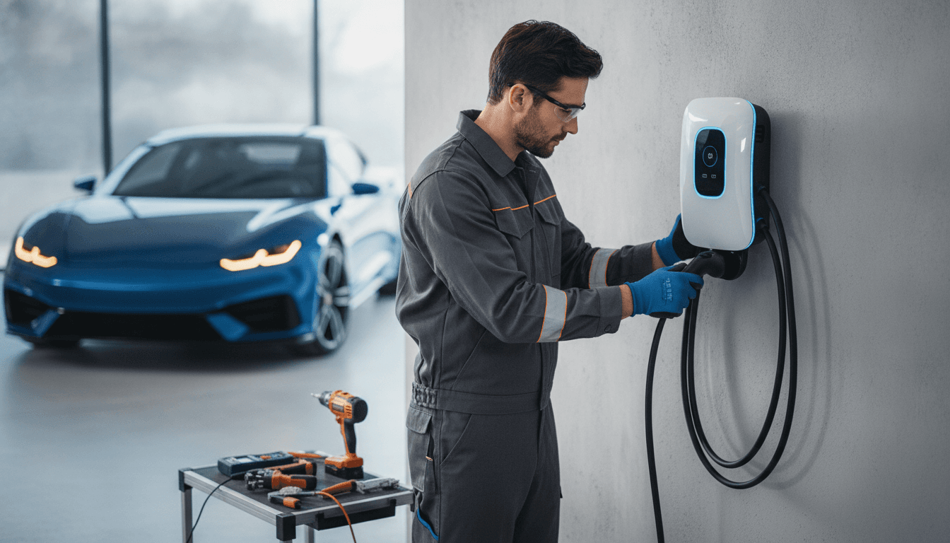 A Beacon electrician installing an EV charger